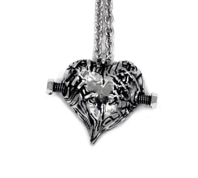 front of the Frankenheart pendant in sterling silver from the universal monsters jewelry collection