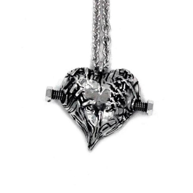 front of the Frankenheart pendant in sterling silver from the universal monsters jewelry collection
