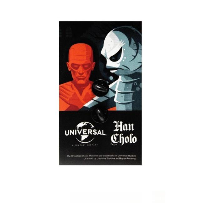 back of the Frankenstein Enamel Pin on an officially licensed universal monsters pin card