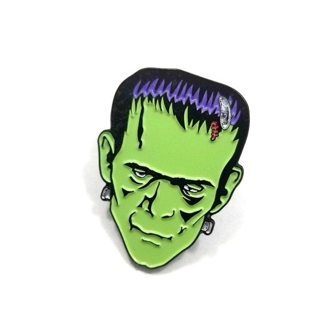front angle of the Frankenstein Enamel Pin from the universal monsters jewelry collection