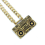 right angle of the Ghetto Blaster Necklace in gold from the han cholo music collection