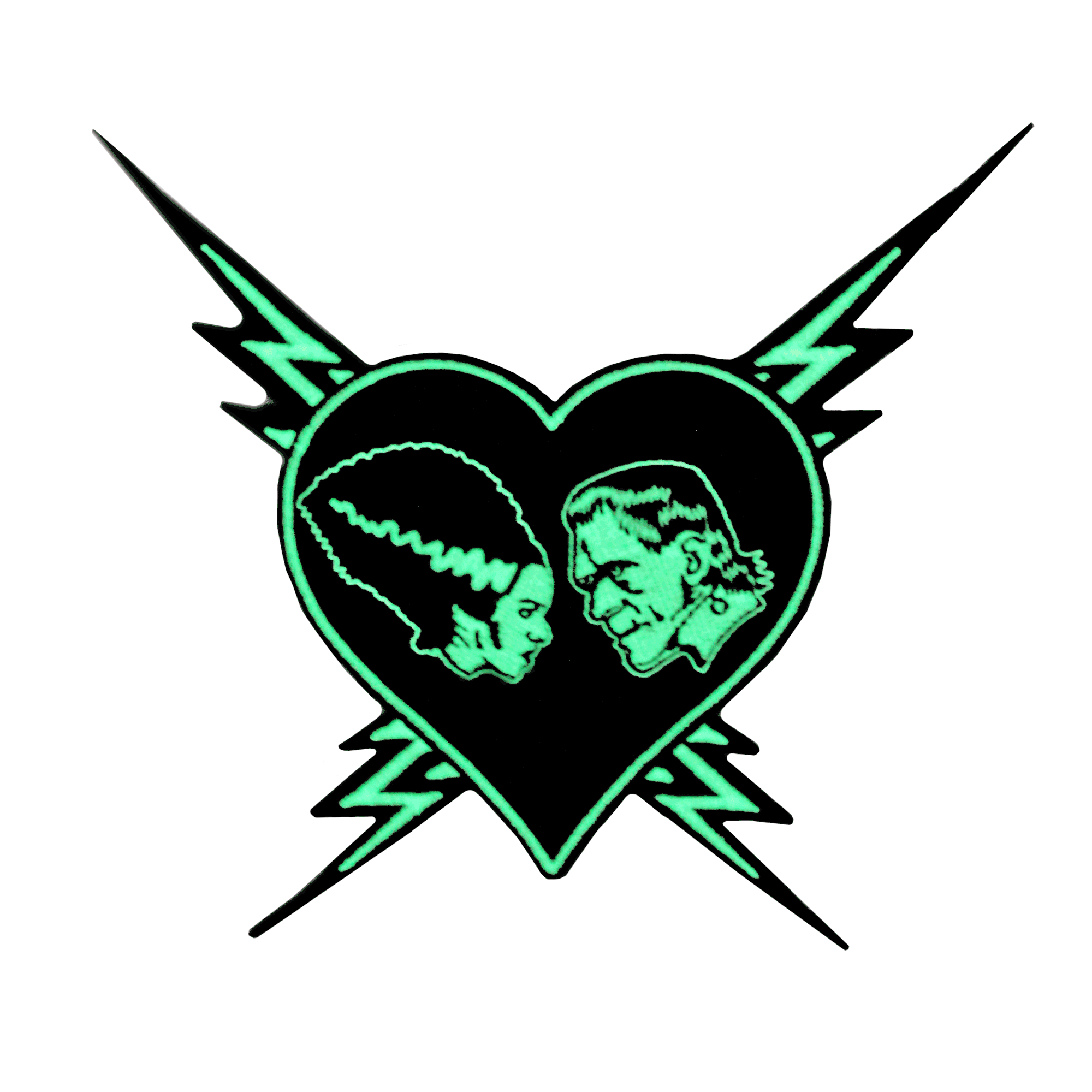 Frankenstein and bride of Frankenstein Glow in the dark iron in sew on patch