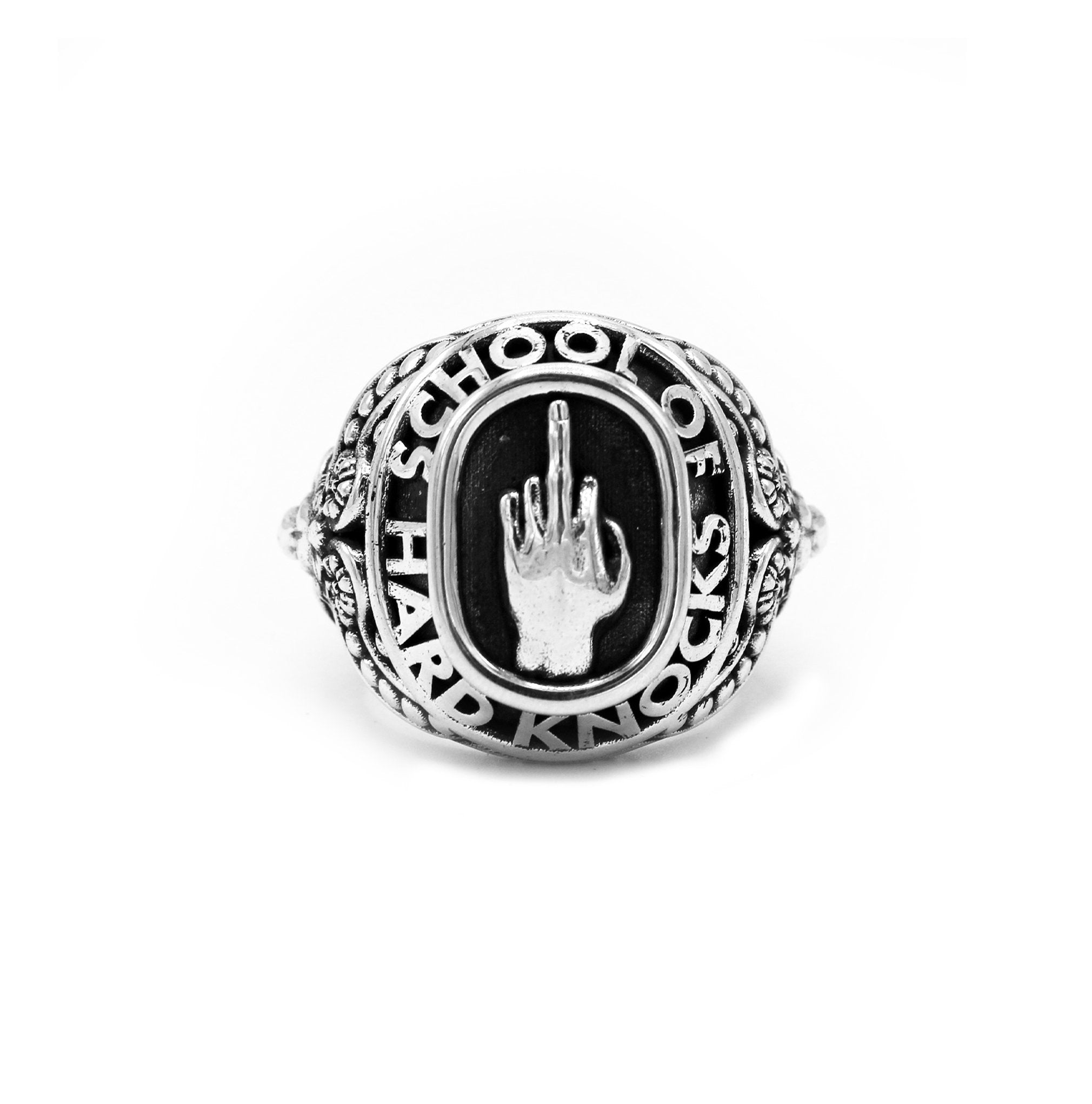School of hard knocks class ring, middle finger class ring