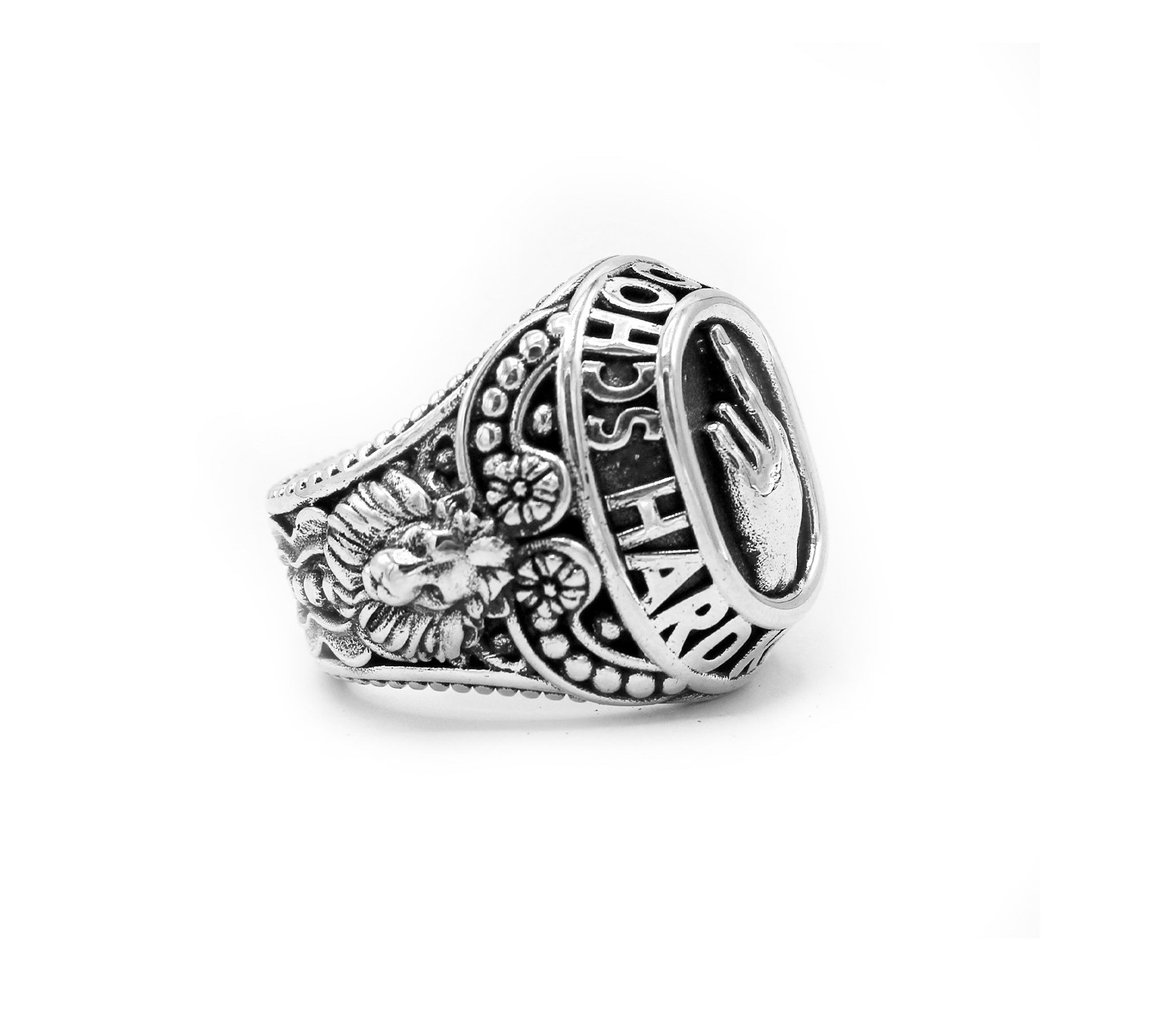 Sterling Silver class ring, Mens lion ring, Middle finger ring