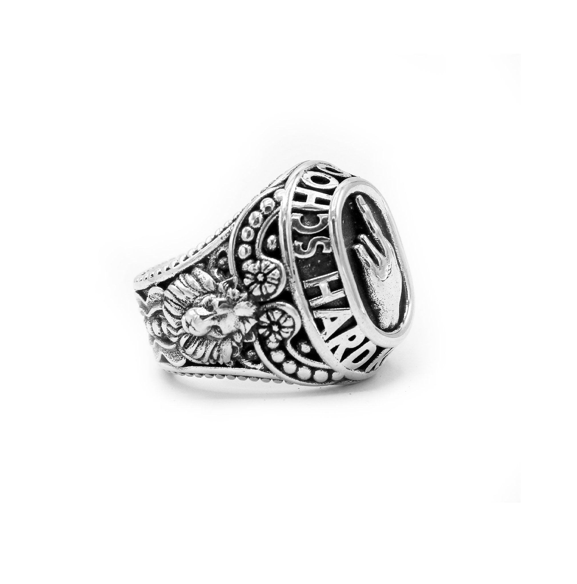 Sterling Silver class ring, Mens lion ring, Middle finger ring