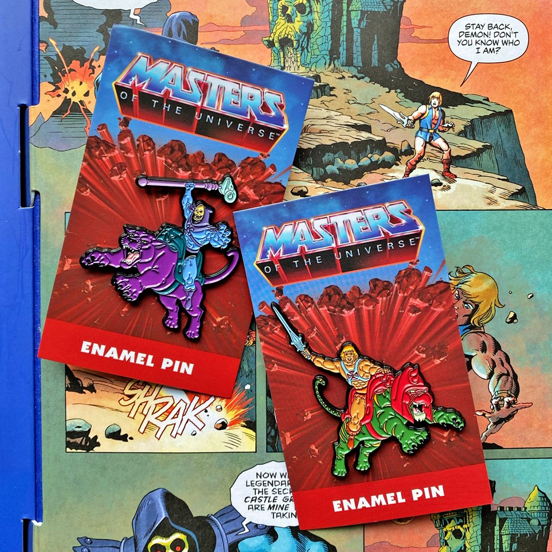 he-man enamel pin, he-man, battle cat, motu merch, masters of the universe