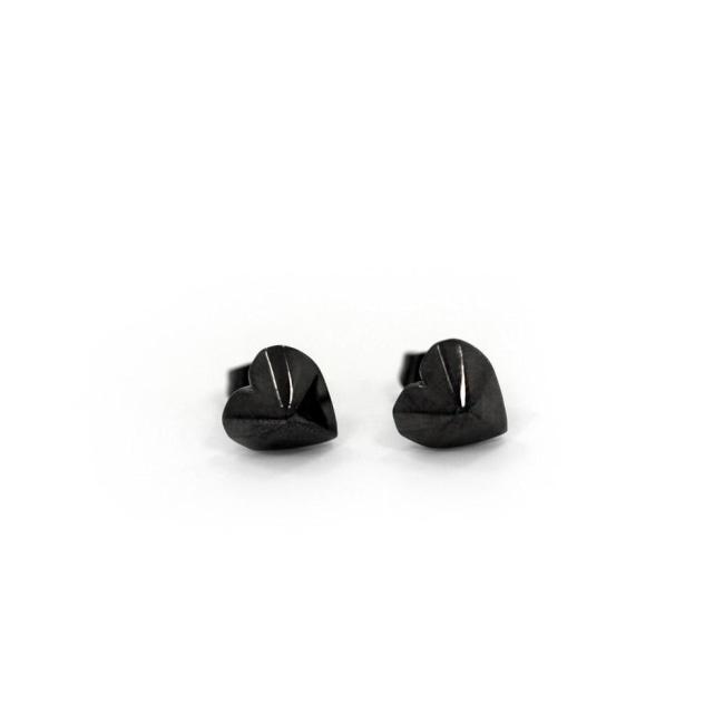 front of the Heart Stud Earrings in gunmetal from the han cholo shadow series collection