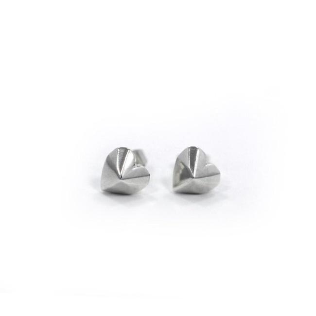 front of the Heart Stud Earrings in silver from the han cholo shadow series collection