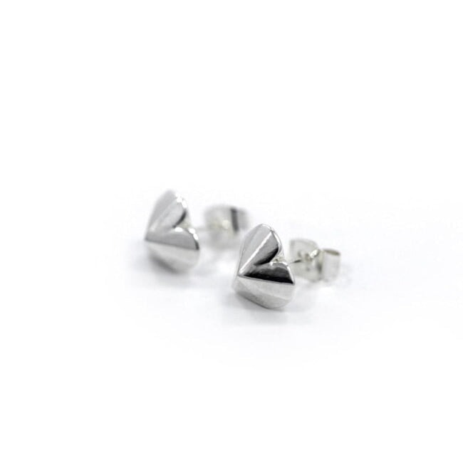 right side of the Heart Stud Earrings in silver from the han cholo shadow series collection