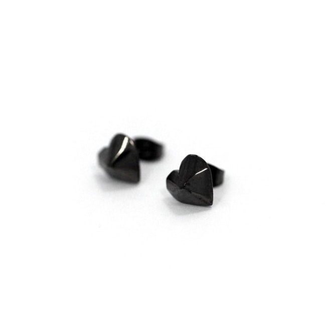 right side of the Heart Stud Earrings in gunmetal from the han cholo shadow series collection