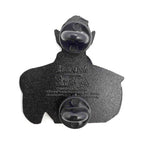 back view of the hordak enamel pin showing off the double rubber clutch back and legal