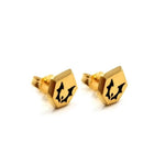 horde symbol earrings from she-ra and the princesses of power angled at a 3/4 view in gold
