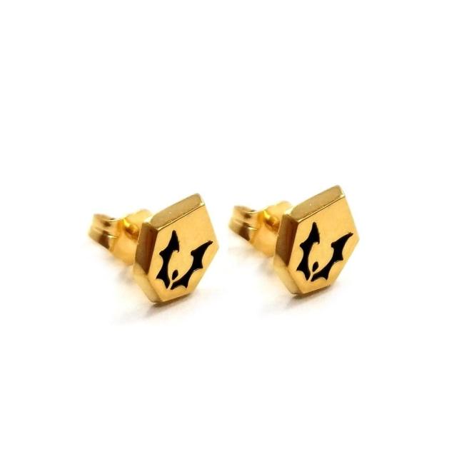horde symbol earrings from she-ra and the princesses of power angled at a 3/4 view in gold