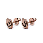 horde symbol earrings from she-ra and the princesses of power angled at a 3/4 view in rose gold