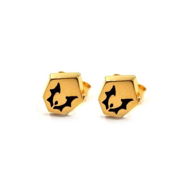 horde symbol earrings from she-ra and the princesses of power angled to the right showing the detail