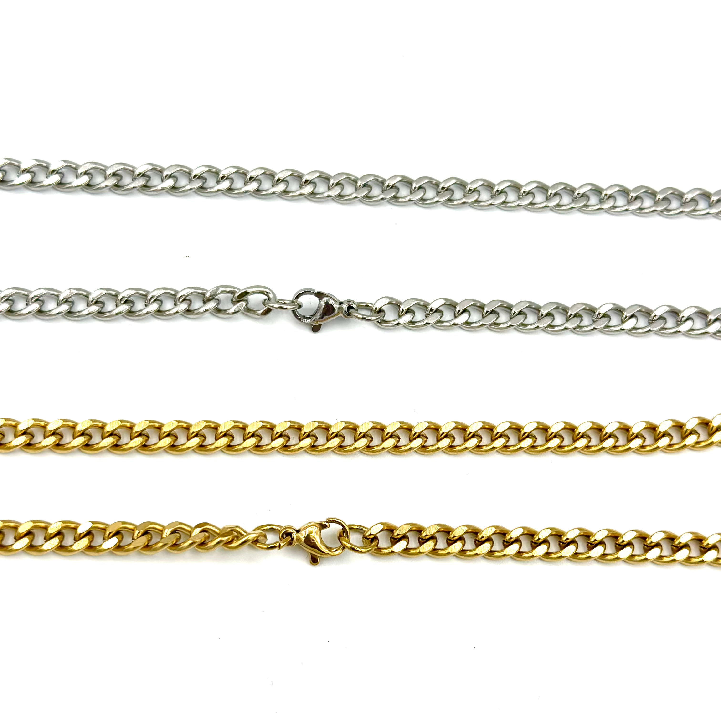 3mm Curb Cuban Link Chain ss necklaces Shadow Series 