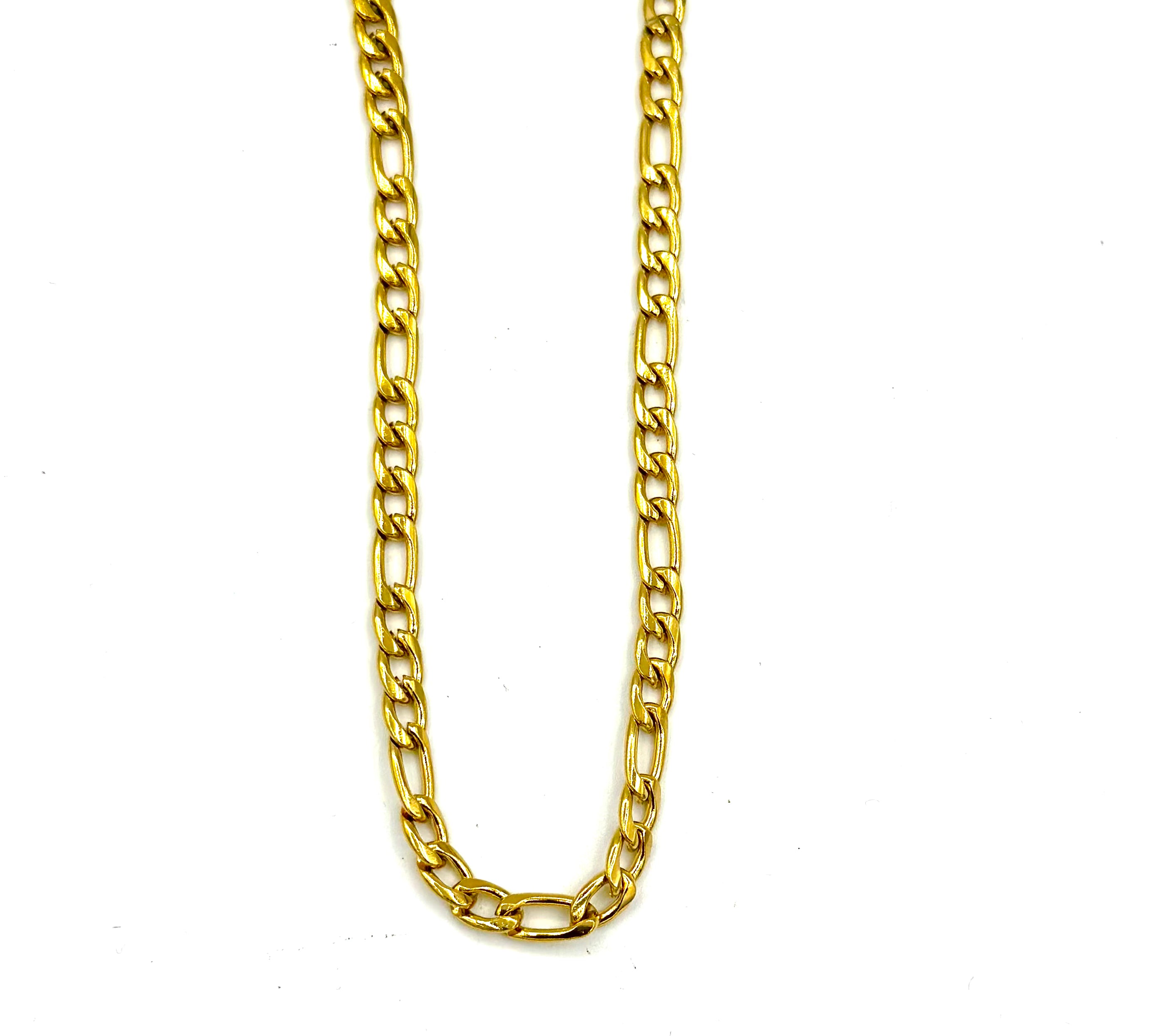 3mm Figaro Chain ss necklaces Shadow Series Gold 18" 