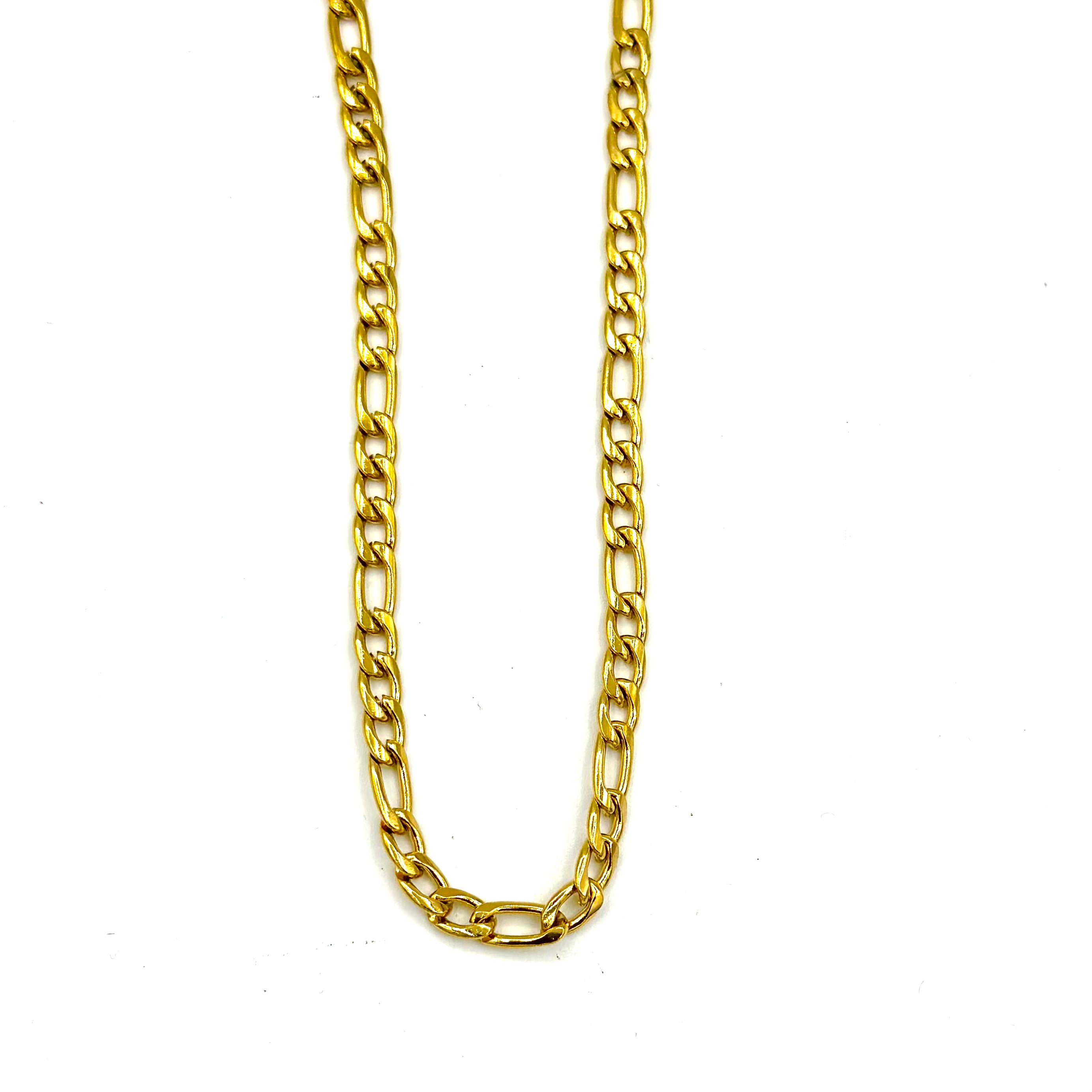 3mm Figaro Chain ss necklaces Shadow Series Gold 18" 