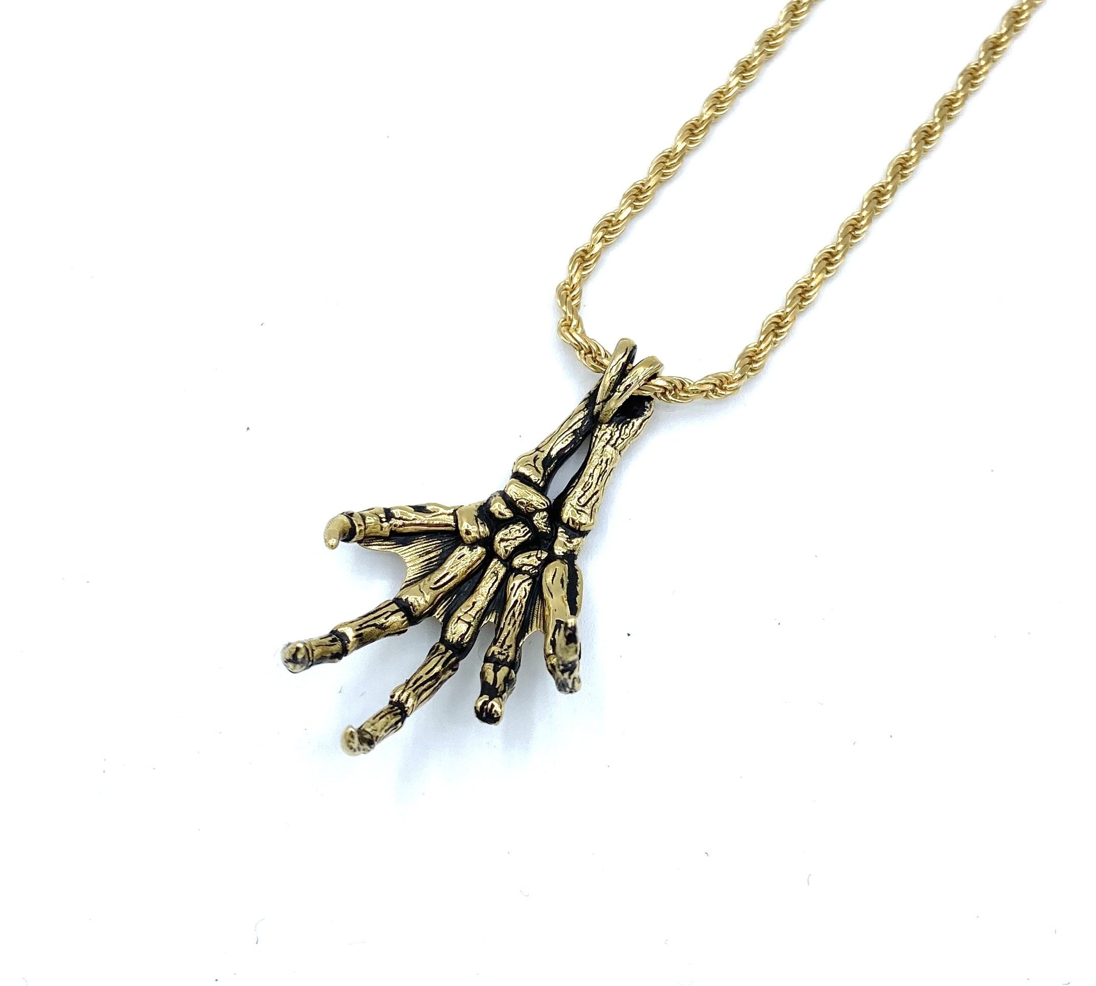 Creature Fossil Hand Necklace pm necklaces Precious Metals Vermeil - 24k Gold Plated 24" 