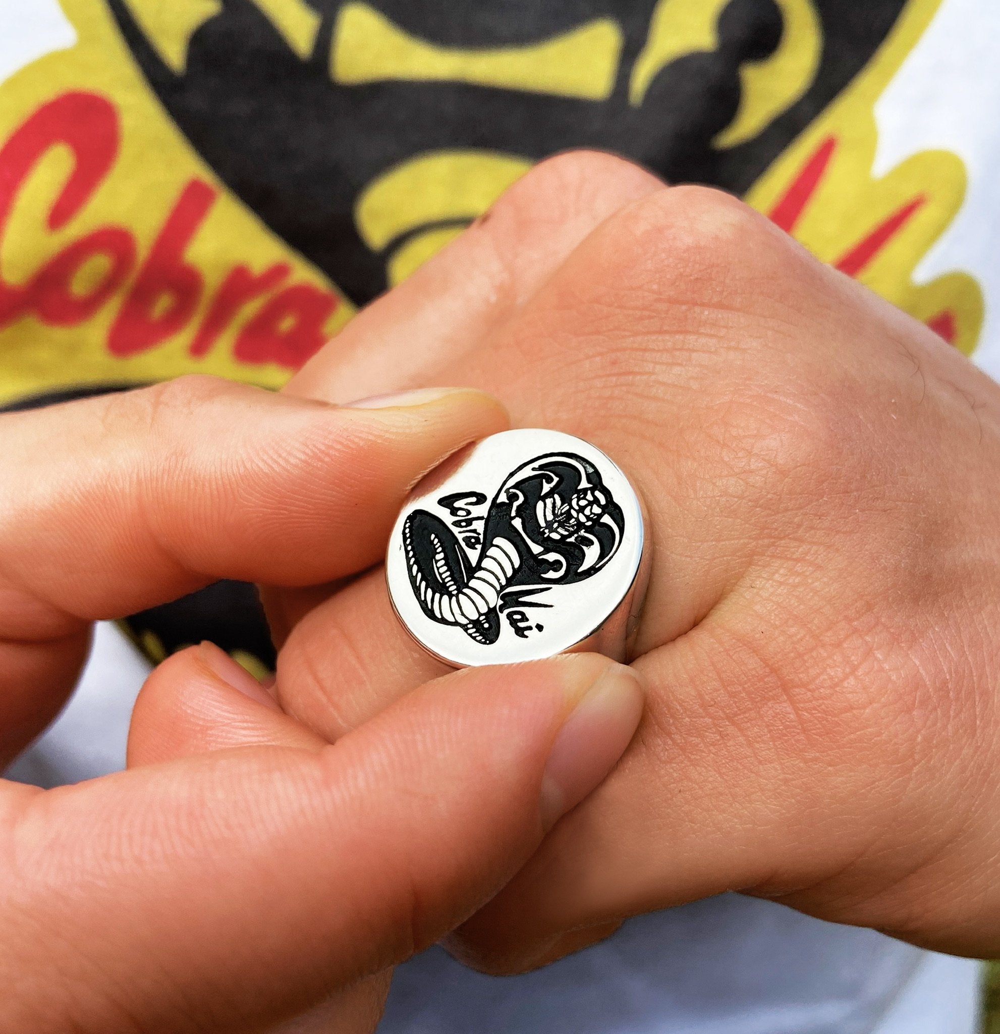 cobra kai merch, cobra kai ring, silver ring, mens ring, gift for son, karate costume, karate ring