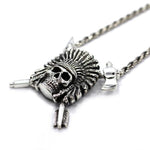 left side of the Indian Chief Necklace in silver from the han cholo skulls collection
