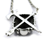 up close back of the Indian Chief Necklace in silver from the han cholo skulls collection