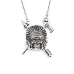 front of the Indian Chief Necklace in silver from the han cholo skulls collection