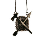 back of the Indian Chief Necklace in gnumetal from the han cholo skulls collection