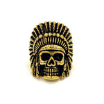 front of the Indian Chief Ring in gold from the han cholo skull collection