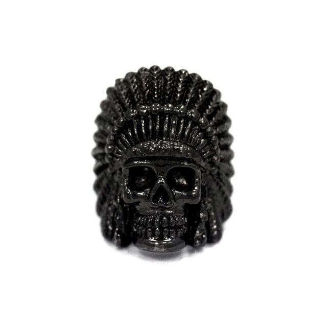 front of the Indian Chief Ring in gunmetal from the han cholo skull collection