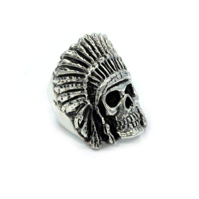 left angle of the Indian Chief Ring in silver from the han cholo skull collection
