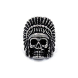 front of the Indian Chief Ring in silver from the han cholo skull collection