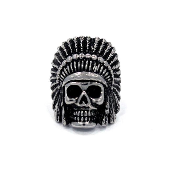 front of the Indian Chief Ring in silver from the han cholo skull collection