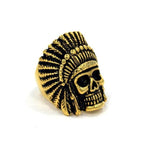 right side of the Indian Chief Ring in gold from the han cholo skull collection