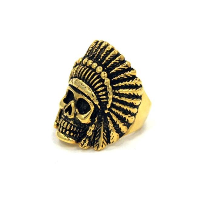 left side of the Indian Chief Ring in gold from the han cholo skull collection