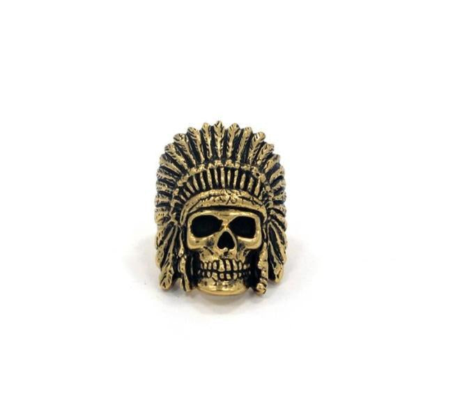 front of the Indian Chief Ring in gold from the han cholo skull collection