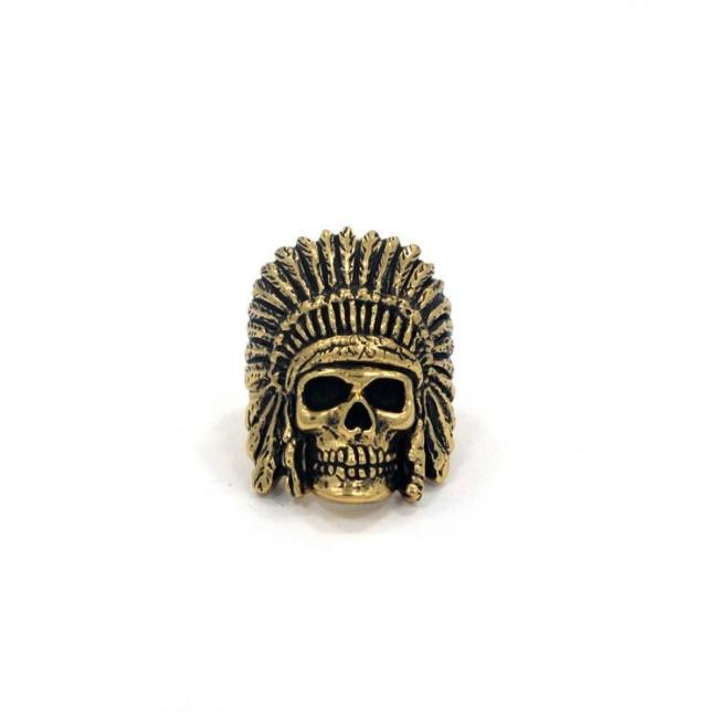 front of the Indian Chief Ring in gold from the han cholo skull collection