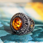 jurassic park ring, amber stone ring, ring with amber stone, jurassic park merch