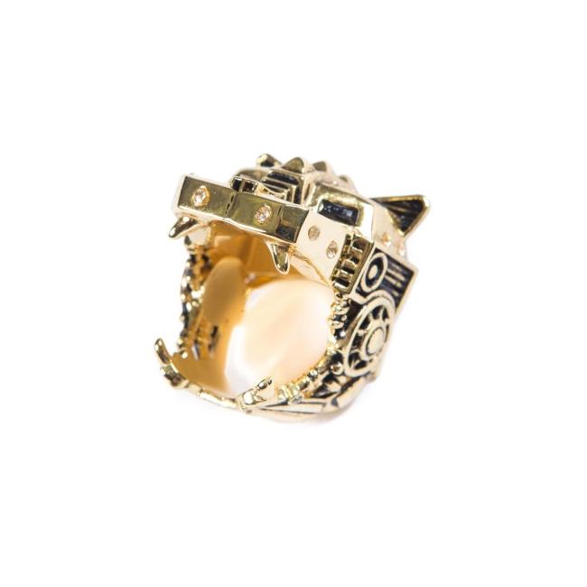 front angle of the Lazarus Ring in gold from the han cholo fantasy collection