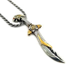 right view of the mighty morphin power rangers Legacy Saba Sword Pendant on a silver rope chain