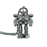 front view of the megazord pendant from the mighty morphin power rangers on a white background
