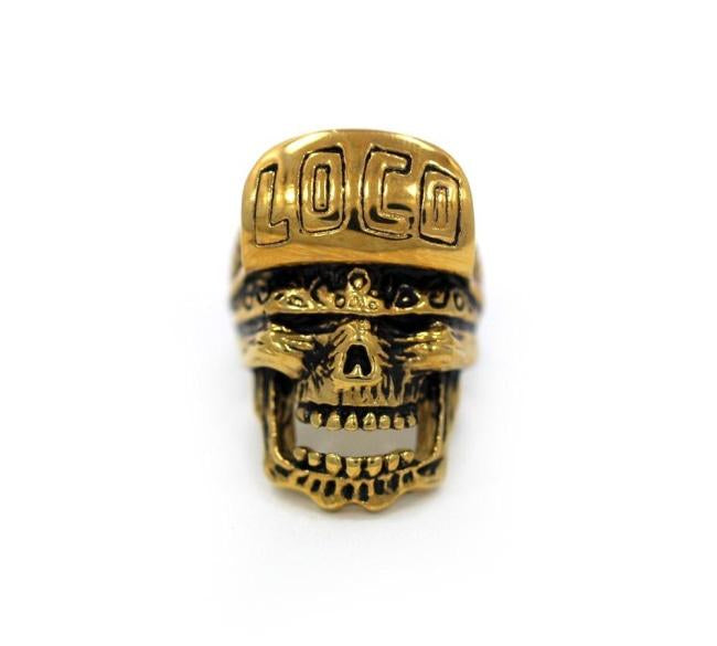 front of the Loco Skull Ring in gold from the han cholo music collection