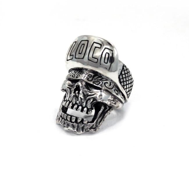 left side of the Loco Skull Ring in silver from the han cholo music collection