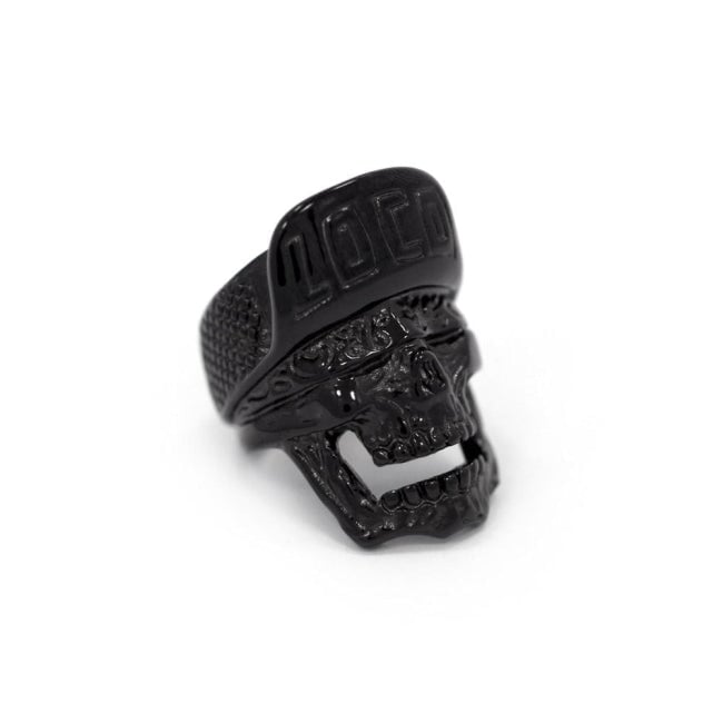 side of the Loco Skull Ring in gunmetal from the han cholo music collection