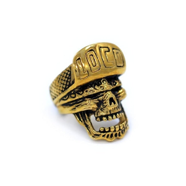 side of the Loco Skull Ring in gold from the han cholo music collection