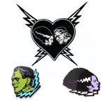 Frankenstein and bride of Frankenstein enamel pin with patch