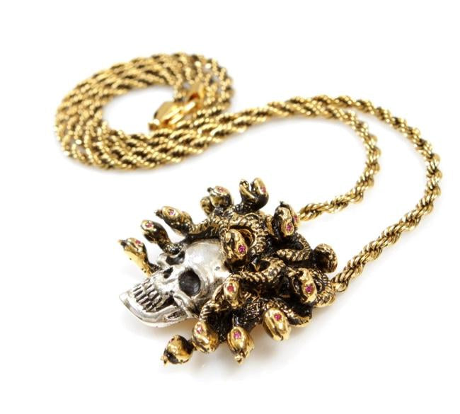 side of the Medusa Skull Pendant in 2 tone from the han cholo fantasy collection