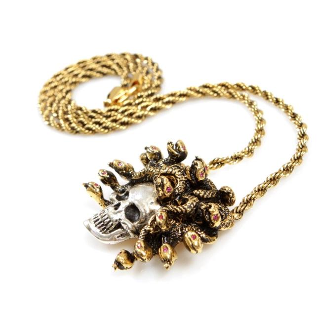 side of the Medusa Skull Pendant in 2 tone from the han cholo fantasy collection