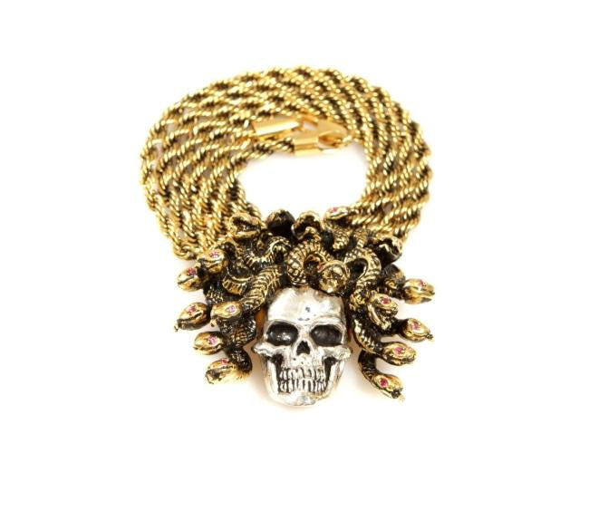 front of the Medusa Skull Pendant in 2 tone from the han cholo fantasy collection