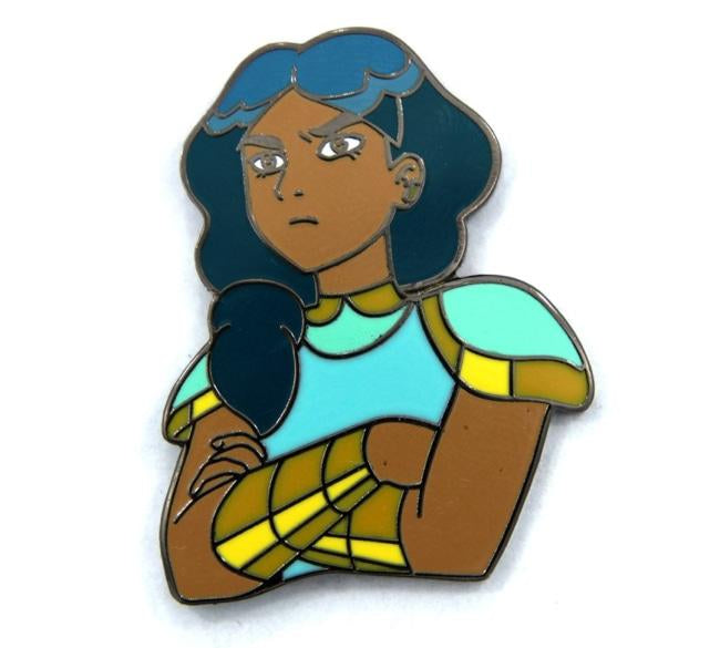 up close and angled view of the Mermista Enamel Pin showing closer detail